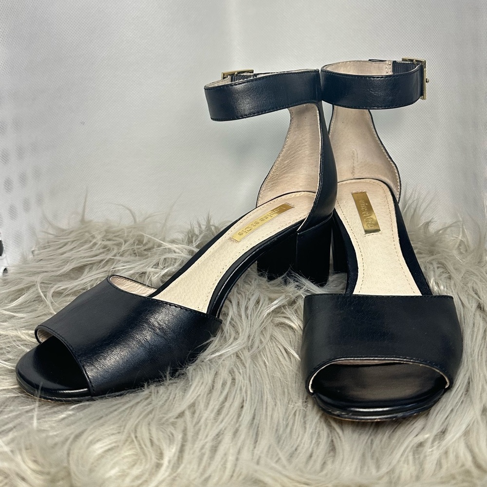 Louise et Cie Leather Open Toe Ankle Strap Heeled Sandals Black